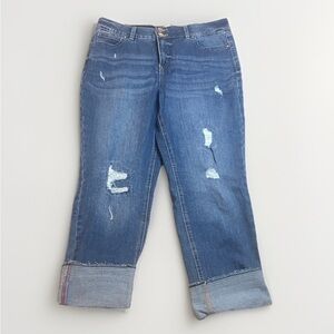 Ricki’s Blue Distressed Cropped Large Cuff Jeans sz 12 Like New